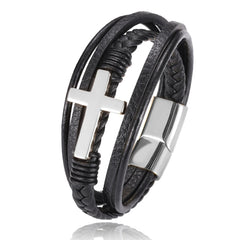 Mens wrist band leather black close up