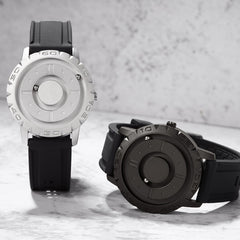 Men Round Pointer Quartz Watch Black Silver