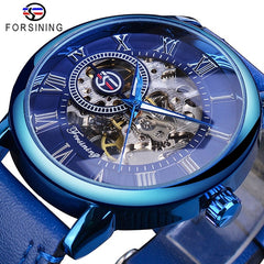 Hand winding wrist watch blue silver