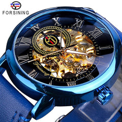 Hand winding wrist watch blue gold